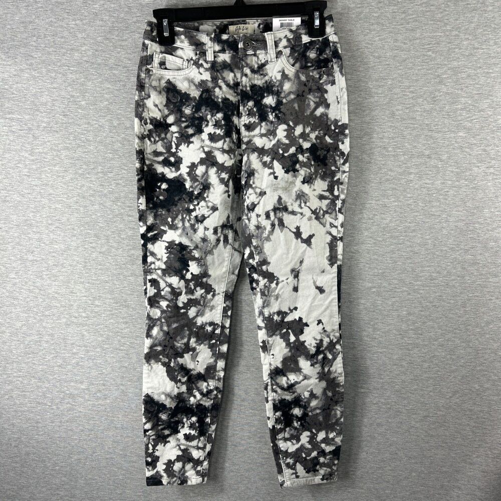 Style & Co. Petite Sz 2P Grey White Acid Wash Fine Corduroy Skinny Midrise Pants